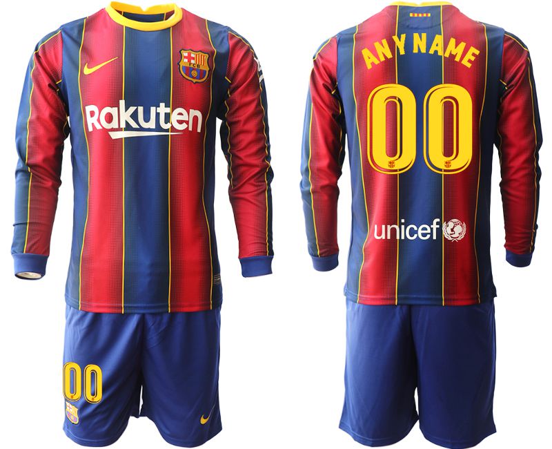 Men 2020-2021 club Barcelona home long sleeve customized red Soccer Jerseys